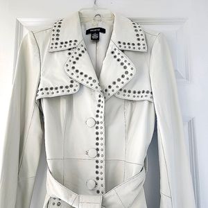 Vintage Leather Stud Embelished Full Length Coat